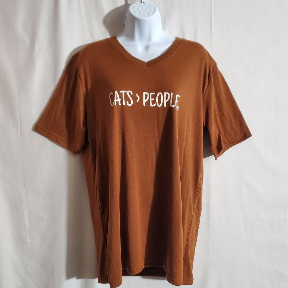Cat Lady Brown Cats Greater Than People T-shirt Size L